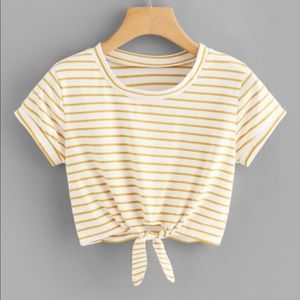 Knot Front Striped Crop Tee